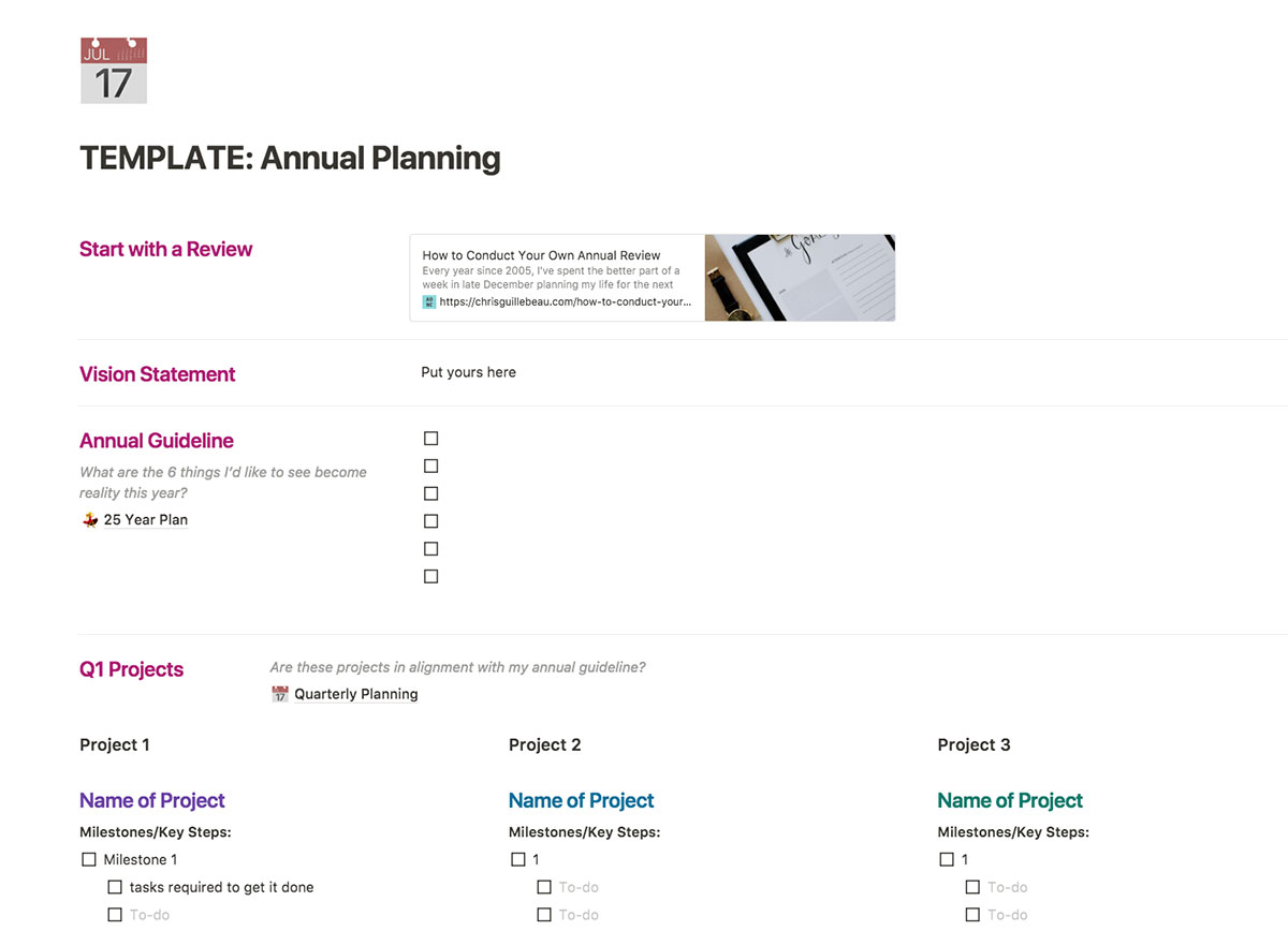 Annual Planning Template